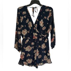 Band of Gypsies Navy Floral V Neck Romper Size Small Boho
